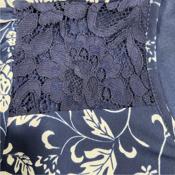 Express Dress Womens Medium Navy Blue Floral Long Sleeve Lace Trim - Picture 13 of 16